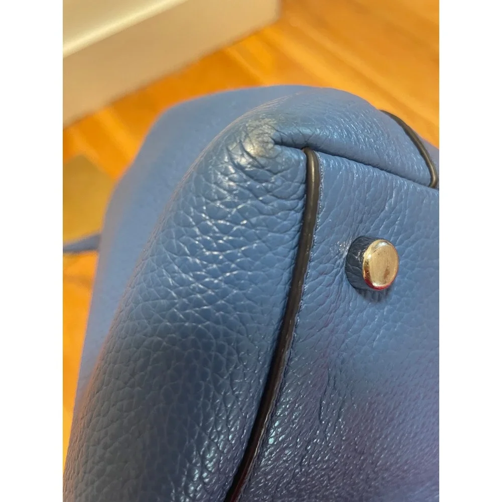 Coach Tote Bag Blue Pebbled Leather Shoulder Bag F54687 Large